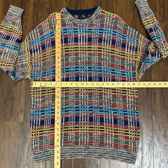 VINTAGE FIUME Long Slevee Multicolor Plaid Knit Pullover Sweater - Picture 10 of 10